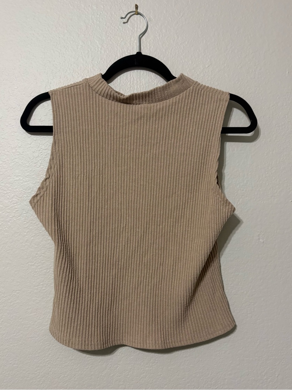 Sleeveless Ribbed Tank Top - Neutral Beige